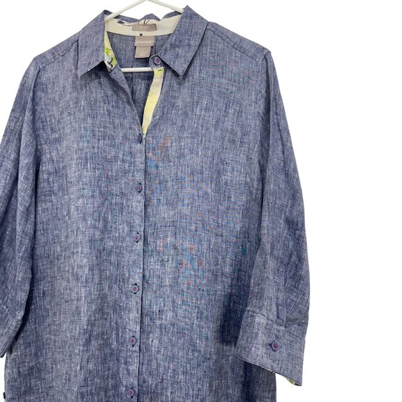 Chicos Light Blue 100% Linen No Iron Button-Up Tunic Shirt Womens Size 1 (8/10) - Picture 10 of 12